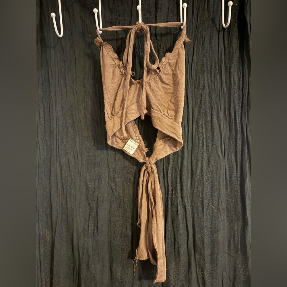 Halter Open Back Plush Soft Peplum Chocolate Brown Bralette Cami